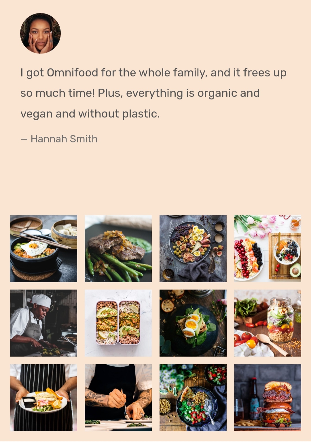 Image gallery of Omnifood website in mobile view.