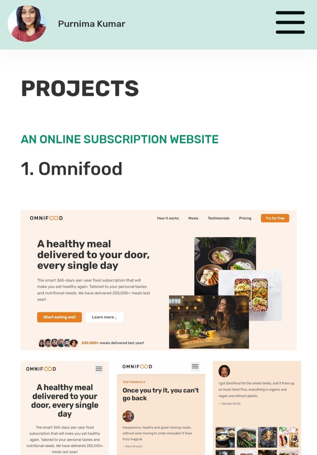 Image gallery of Omnifood website in mobile view.